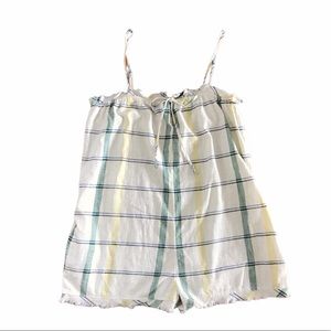 NEW Urban Outfitters cream plaid raw hem romper